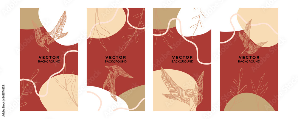 Abstract organic background vector. Earth tone minimal style wallpaper with foliage line art floral and botanical leaves, Organic shapes. Vector background for cover, banner, poster, Web and packaging