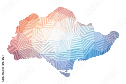 Map of Sentosa. Low poly illustration of the island. Geometric design with stripes. Technology, internet, network concept. Vector illustration.