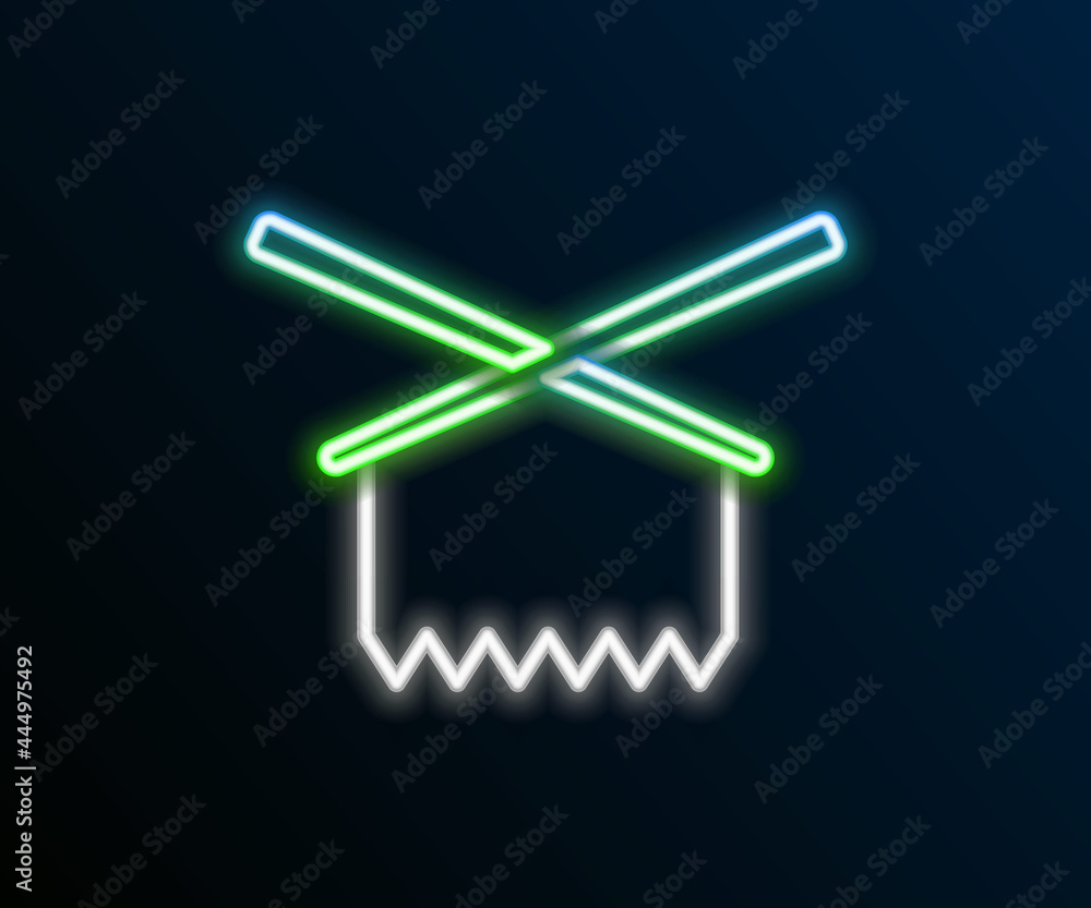 Glowing neon line Knitting needles icon isolated on black background. Label for hand made, knitting or tailor shop. Colorful outline concept. Vector Glowing neon line Knitting needles icon isolated on black background. Label for hand made, knitting or tailor shop. Colorful outline concept. Vector