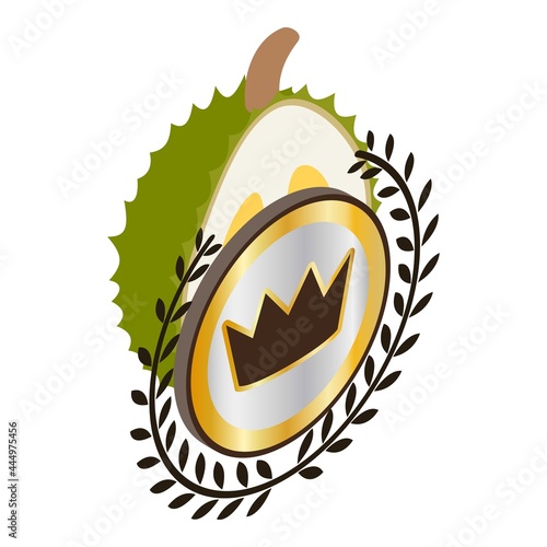 Durian icon isometric vector. Fresh sweet ripe green exotic fruit. Quality mark crown icon king fruit