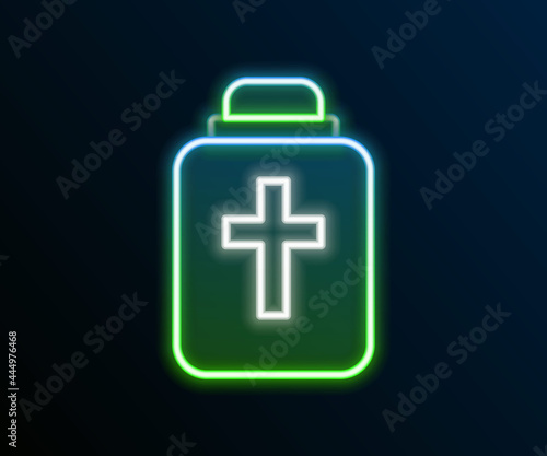 Glowing neon line Funeral urn icon isolated on black background. Cremation and burial containers, columbarium vases, jars and pots with ashes. Colorful outline concept. Vector