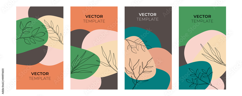 Abstract art background vector. Luxury minimal style wallpaper with foliage line art flower and botanical leaves, Organic shapes, Watercolor. Vector background for banner, poster, Web and packaging