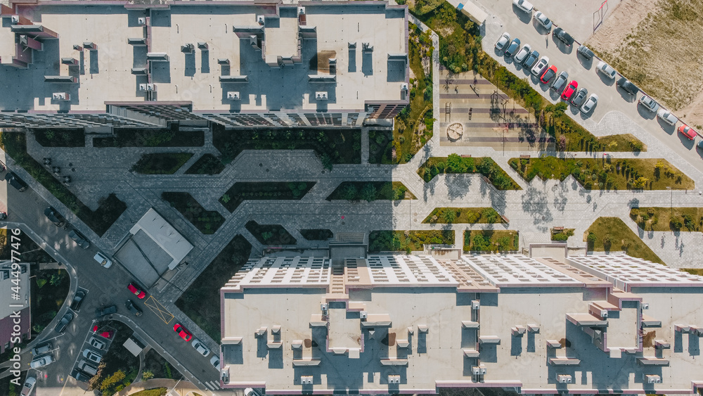 A modern residential neighborhood, view from above A modern residential neighborhood, view from above