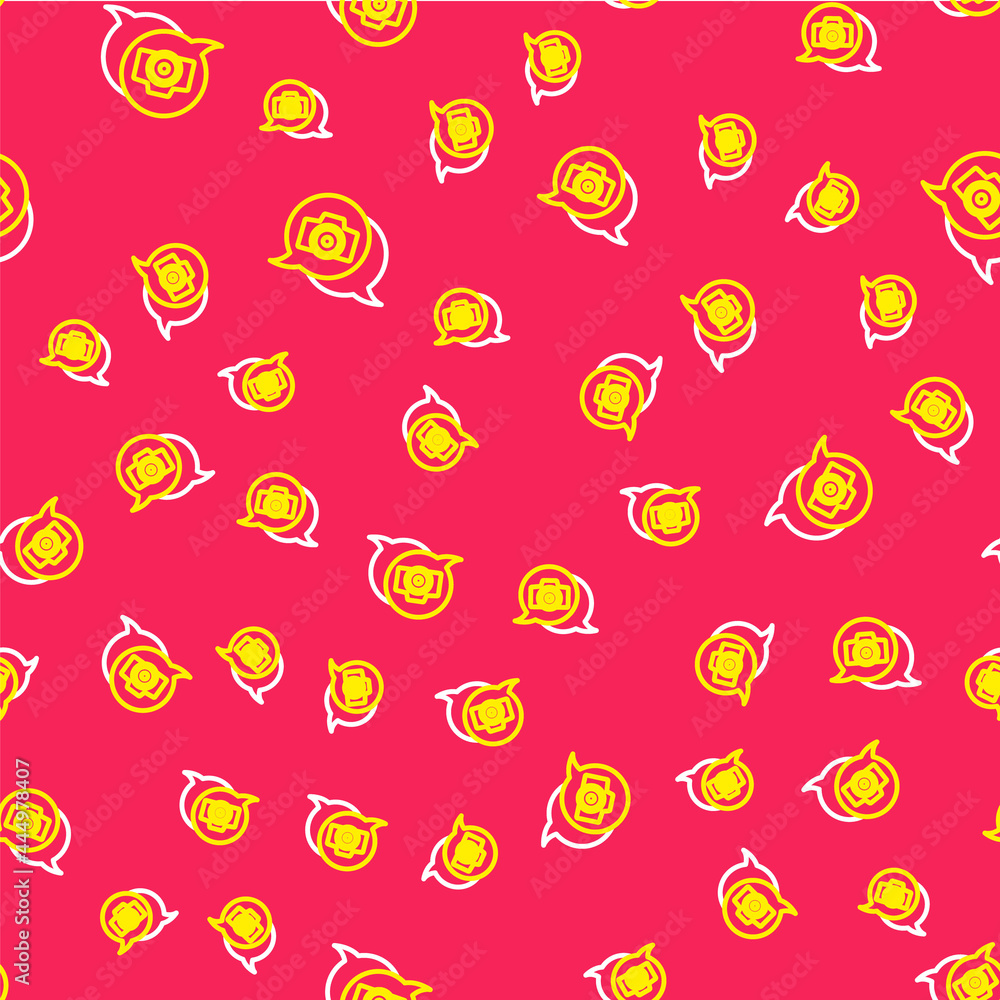 Line Photo camera icon isolated seamless pattern on red background. Foto camera. Digital photography. Vector Line Photo camera icon isolated seamless pattern on red background. Foto camera. Digital photography. Vector
