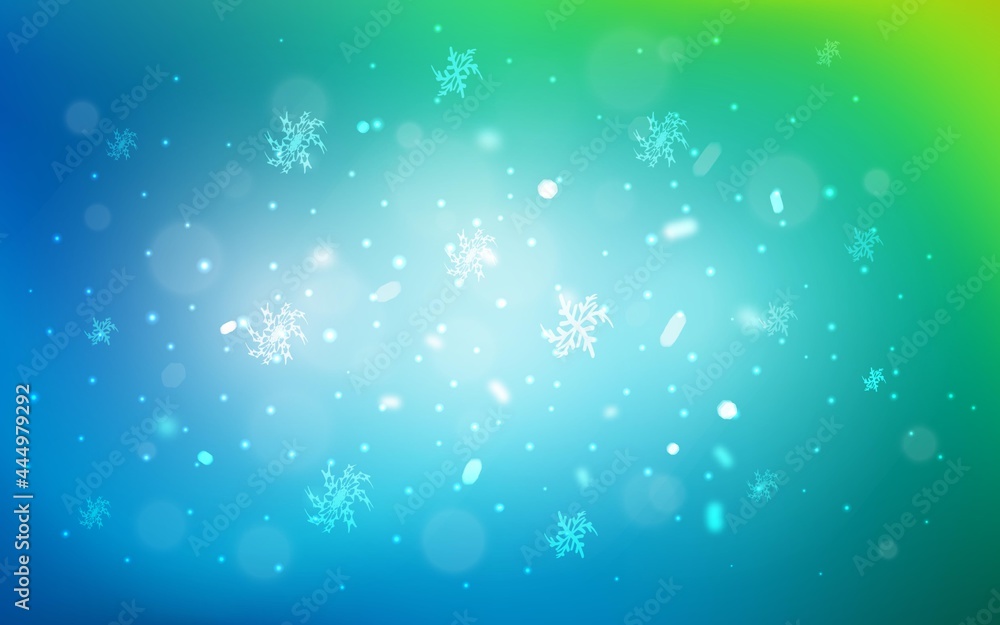 Light Blue, Green vector pattern with christmas snowflakes.