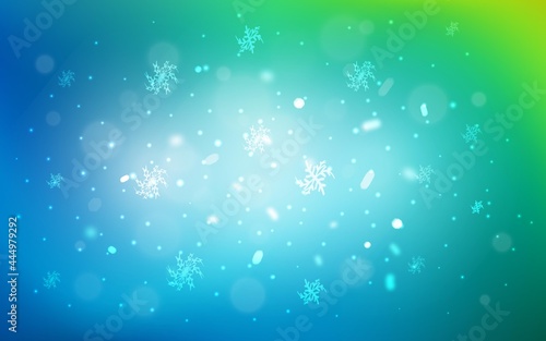 Light Blue, Green vector pattern with christmas snowflakes.