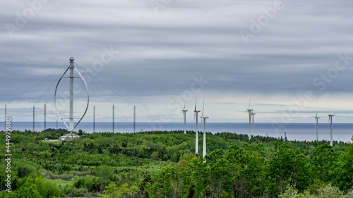 View on the windfarm and the wnd turbines of Cap Chat, on the north shore of the Gaspesie Peninsula in Quebec (Canada)