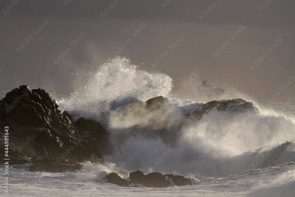 Stormy sea at sunset