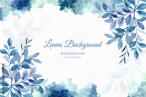Blue leaves background with watercolor