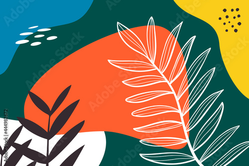 Landscape leaves illustration for summer. Hand drawn colorful abstract background. Vector illustration