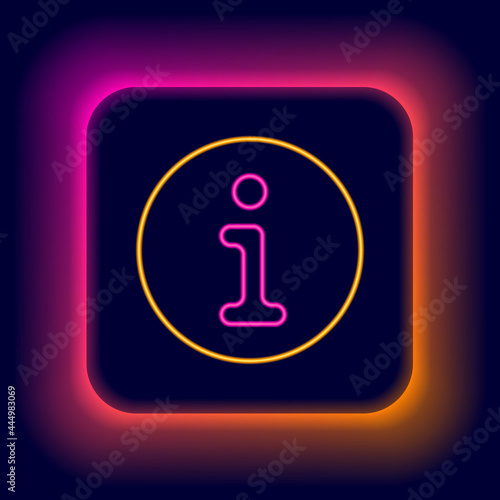 Glowing neon line Information icon isolated on black background. Colorful outline concept. Vector