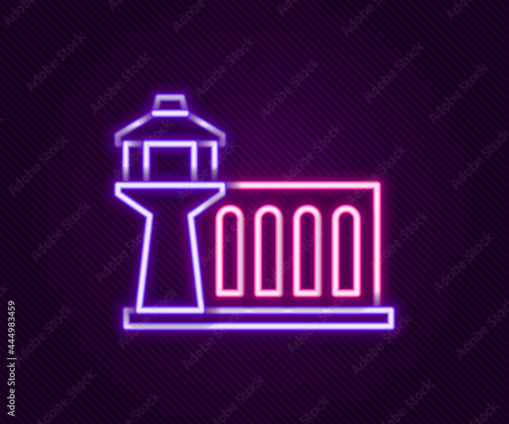 Glowing neon line Airport control tower icon isolated on black background. Colorful outline concept. Vector Glowing neon line Airport control tower icon isolated on black background. Colorful outline concept. Vector