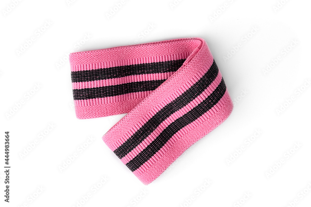 Pink elastic fabric band for fitness isolated on white background. Pink elastic fabric band for fitness isolated on white background.