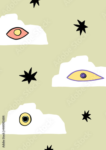 Abstract surreal posters with devilish eyes and natural shapes. Modern abstract composition. Minimal wall art.