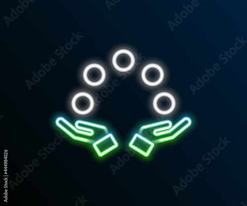 Glowing neon line Juggling ball icon isolated on black background. Colorful outline concept. Vector