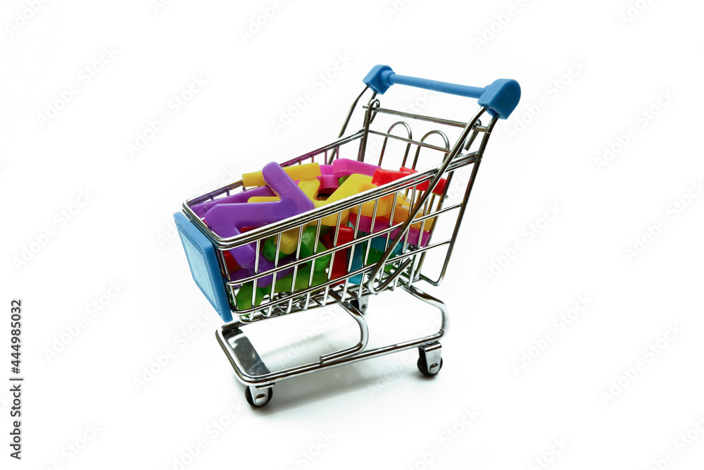 the shopping cart contains numbers and letters.the concept of education