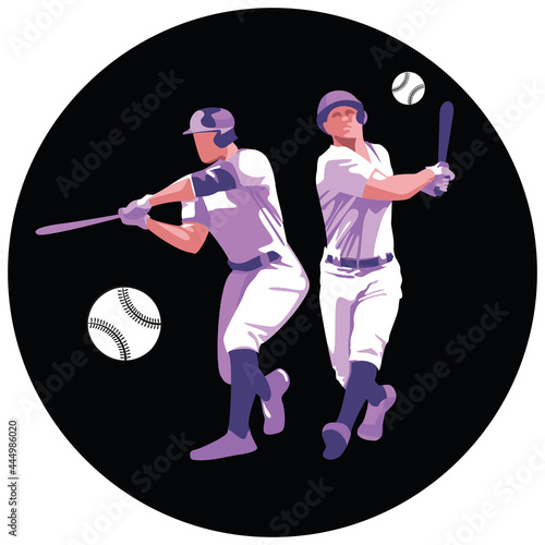 Two baseball players swung a bat and a flying ball.