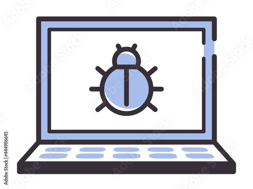 シンプルな線のデバッグのイラスト_虫とパソコンの画面