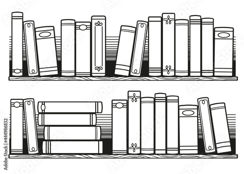 Stylized black and white books on the shelf. Coloring for adult. Printable Bullet Journal Insert Books Tracker