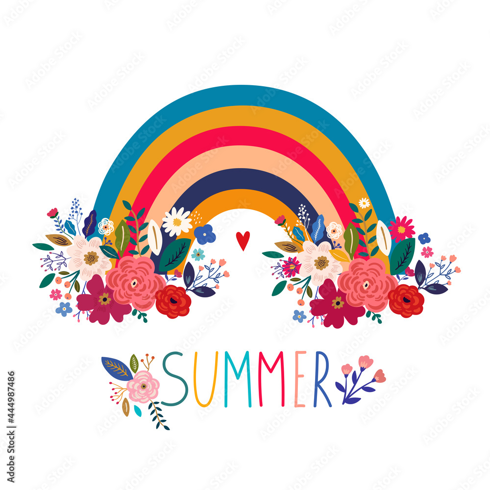 Beautiful vector design with floral rainbow