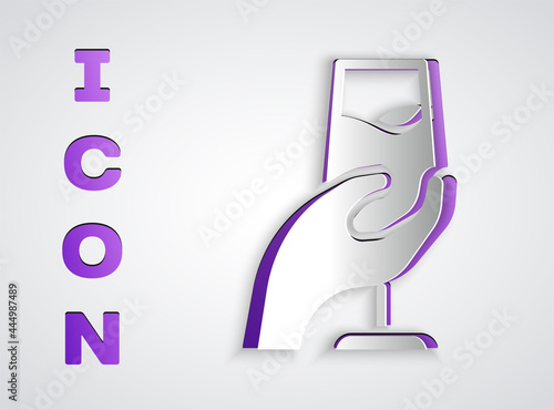 Paper cut Wine tasting, degustation icon isolated on grey background. Sommelier. Smells of wine. Paper art style. Vector