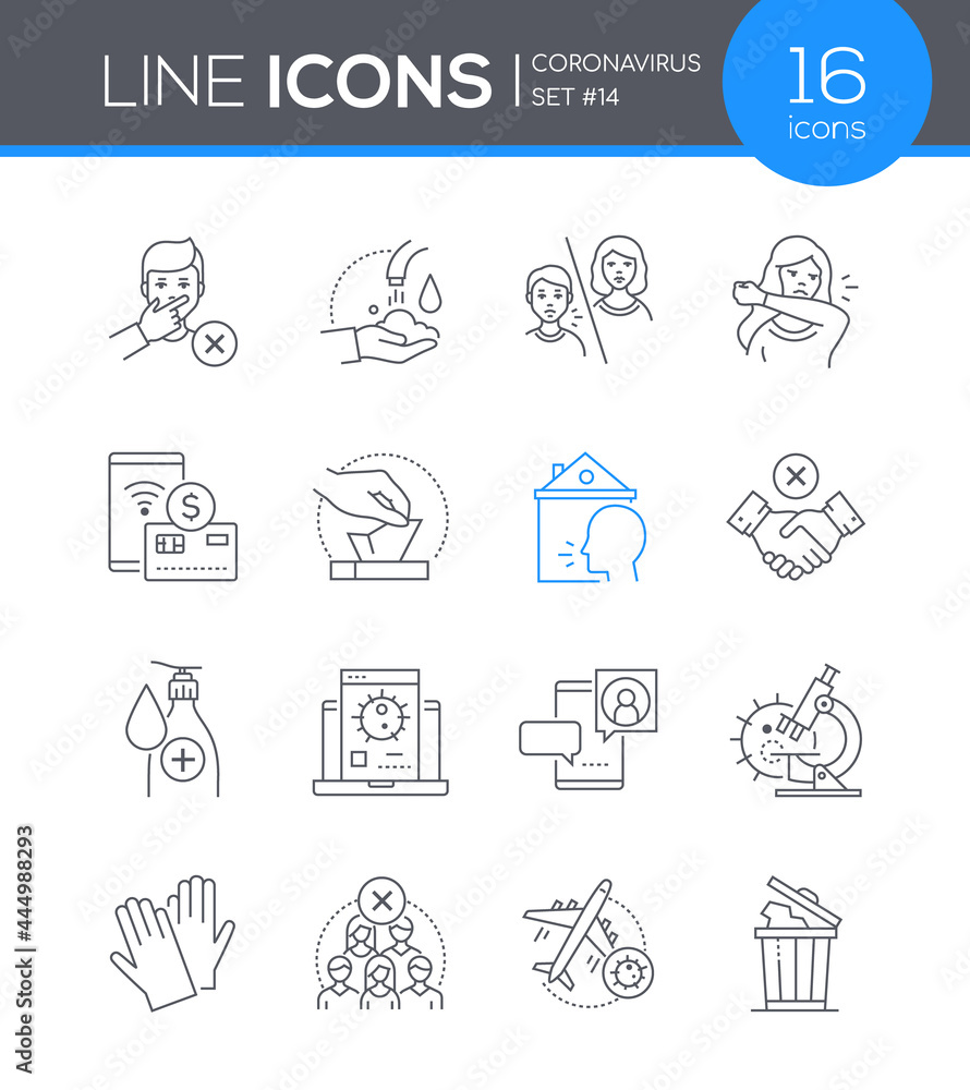 Coronavirus protective measures - line design style icons Coronavirus protective measures - line design style icons