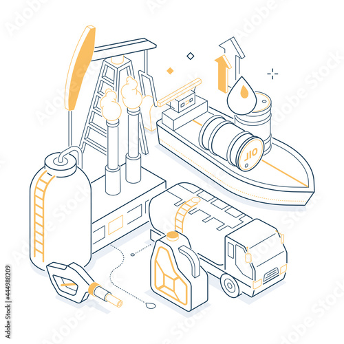 Oil industry - isometric yellow and black line illustration