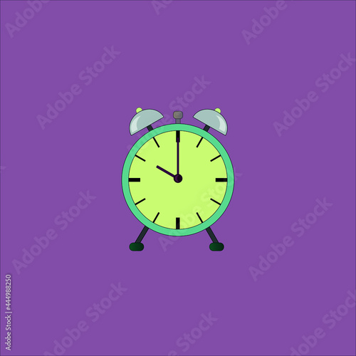 Illustration of an alarm clock in pastel colors on a lilac background.