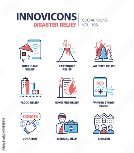 Disaster relief - modern colorful line design style icons