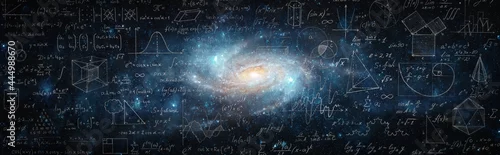 Panel kuchenny z motywem Mathematical and physical formulas against the background of a galaxy in universe. Space Background on the theme of science and education. Elements of this image furnished by NASA.