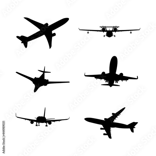 Silhouettes of aircraft in black on a white background.