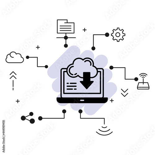Cloud Data Transfer Concept, Public File Transfer Server vector Glyph Icon Design, Cloud computing and Internet hosting services Symbol,  Download Data from Remote Storage stock illustration