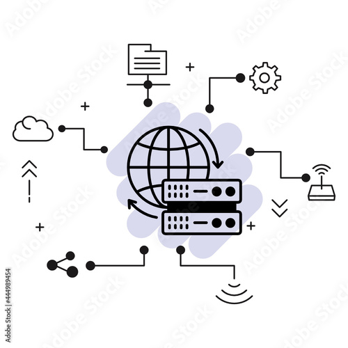 CDN Server concept, Content Delivery Network Vector Icon Design, Cloud computing and Web hosting services Symbol, Server Global Location Concept, Data Center Location stock illustration