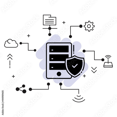 Hasle Free Internet Services Concept, Machine Server Insurance Vector Icon Design, Cloud computing and Web hosting services Symbol, Managed security service Concept stock illustration