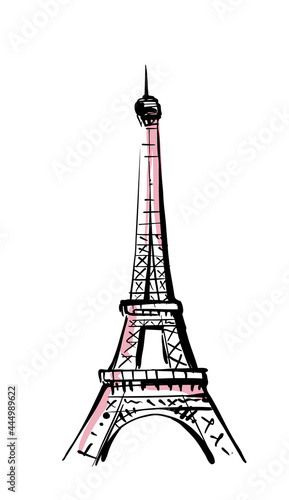 Sketch of Eiffel Tower. Romantic symbol in France. Sightseeing landmark.