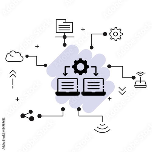 Shared Resources Concept, RDP Access Sign stock illustration, Cloud computing and Internet hosting services Symbol, Desktop Screen Sharing Vector Icon Design,