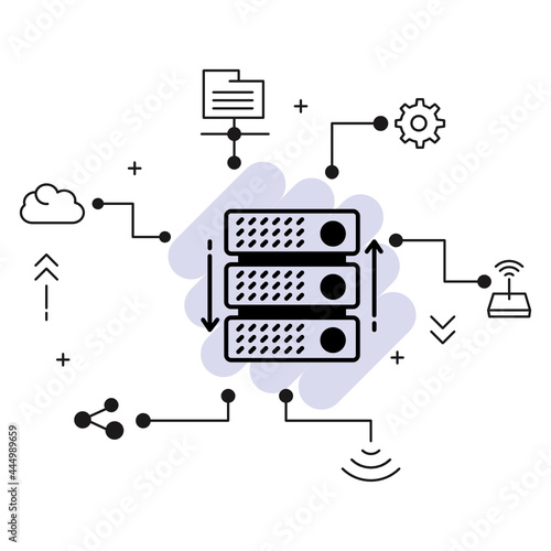 colocation server rack machine vector glyph icon design, Cloud computing and Internet hosting services Symbol,  Web Hosting and Data Center Stock illustration