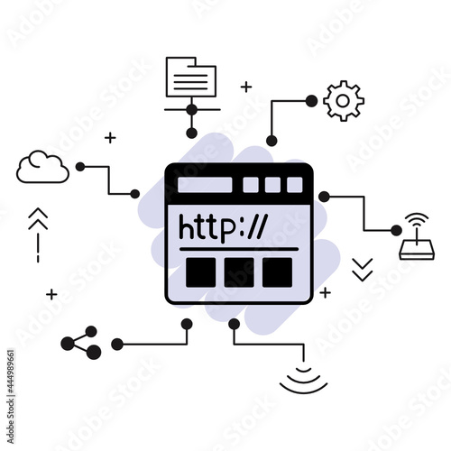 Hypertext Transfer Protocol Concept, HTTP Data Cmmmunication For world Wide Web Vector Icon Design, Cloud computing and Internet hosting services Symbol,  Web Browser stock illustration