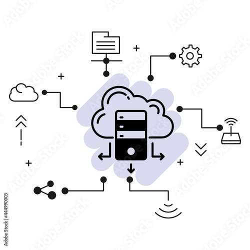 Cloud VPS Dedicated Server Concept, Enterprises Storage Vector Glyph Icon Design, Cloud computing and Internet hosting services Symbol,  Web Services stock illustration