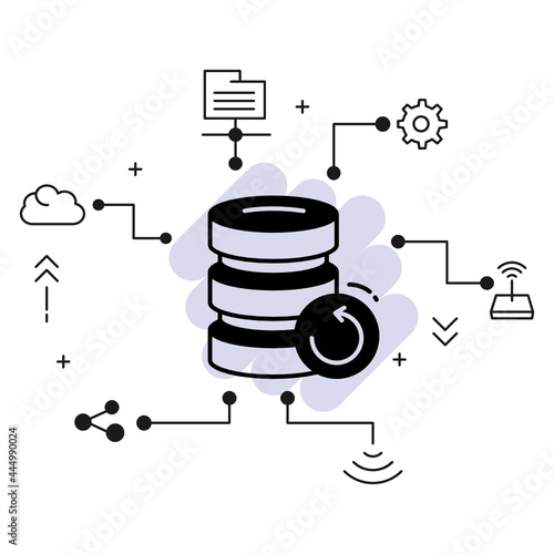 Database Server Recovery and Reboot Concept, Data backup Machine vector Glyph icon design, Cloud computing and Web hosting services Symbol, Restart machine stock illustration