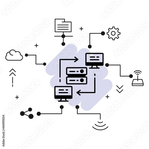 P2p network Concept, Local Area Network Vector Glyph Icon Design,  VPN Sign, Cloud computing and Internet hosting services Symbol, Data Center node stock illustration