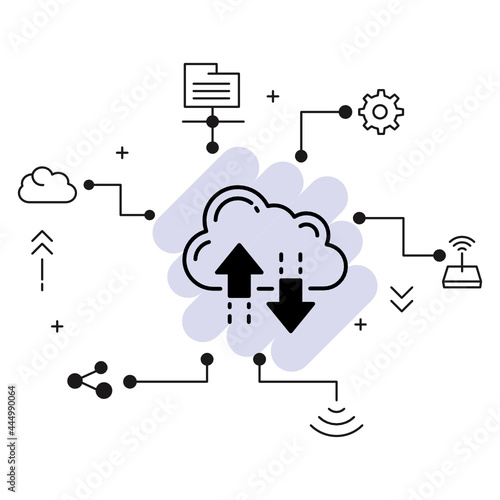 Cloud Data Sync Concept, Storage Transfer Service Vector Glyph Icon Design, Burst computing and Web services Symbol, data Dashlet Stock illustration