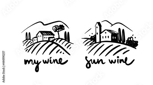 vineyards with house emblem for liquor store