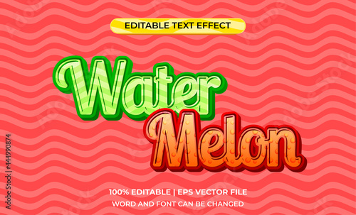 3d text effect with green and red fruits theme. typography for watermelon product.