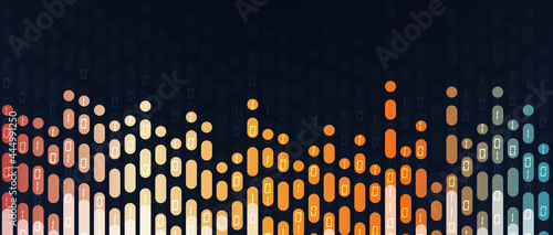 Bytes of binary code run through network. Abstract futuristic technology syberspace