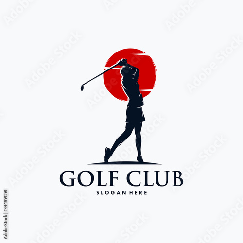 Golf player logo design template