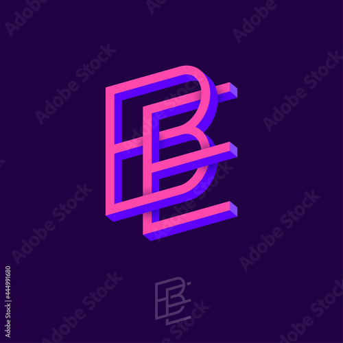B and E letters. Monogram consist of volumetric letters, crossed, impossible figure.