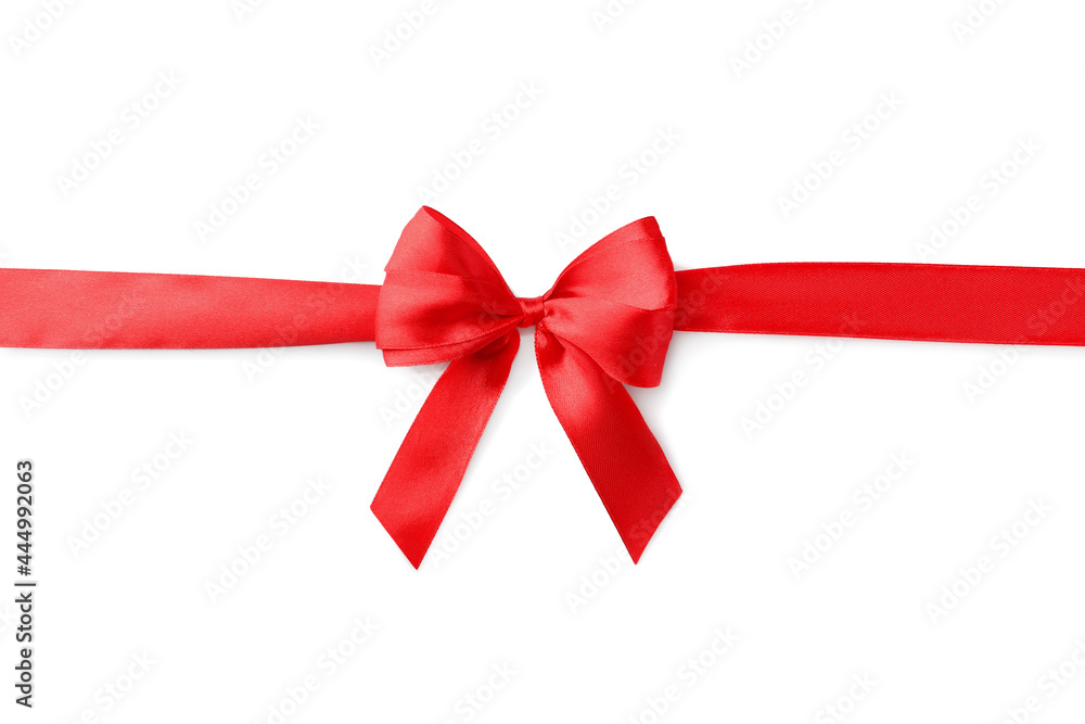 Red bow and ribbon on white background, top view Red bow and ribbon on white background, top view