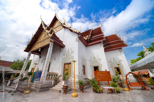 white marble temple Wat Phra That Cho Hae, the royal sacred ancient temple in Phrae province, Thailand photo