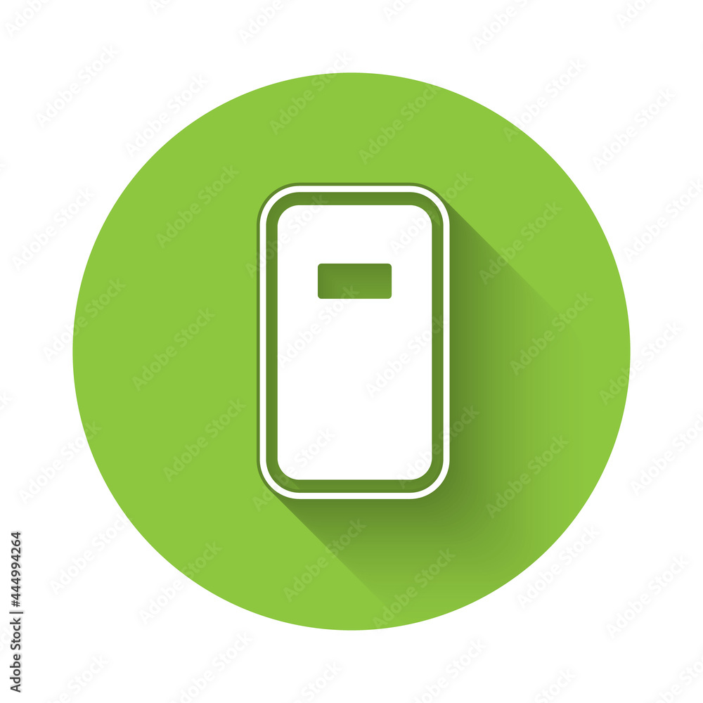 White Police assault shield icon isolated with long shadow background. Green circle button. Vector White Police assault shield icon isolated with long shadow background. Green circle button. Vector